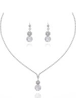 Aukmla Bride Wedding Necklace Earrings Set Silver Rhinestones Necklaces Bridal Crystal Jewelry Accessories for Women and Girls (Set of 3)